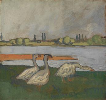 JEAN ÉMILE LABOUREUR (Nantes 1877-1943 Pénestin) A River Landscape with Geese.